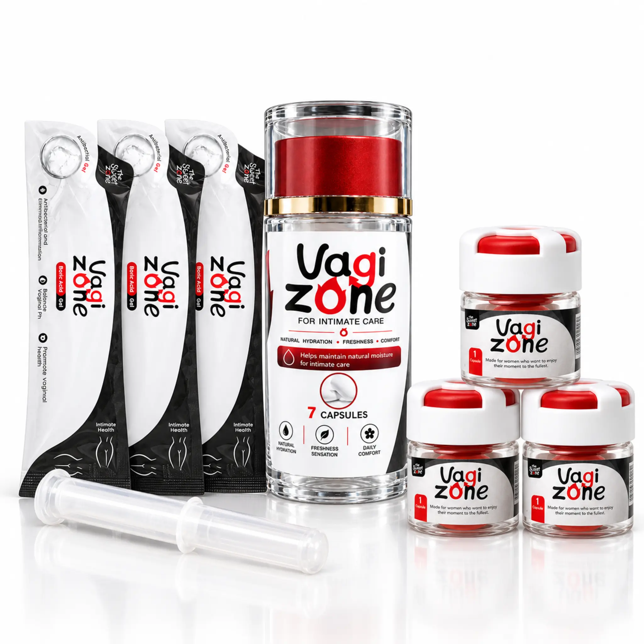 The Sweet Zone VaGiZone Intimate Care Box, 7-Count Capsules, 3 Single Capsules, 3 Gel Packs with Applicator