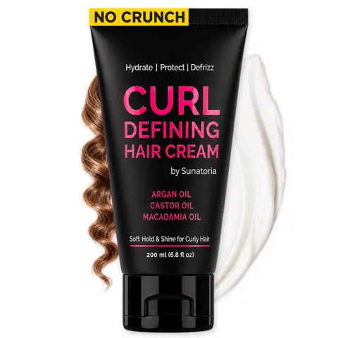 SUNATORIA 2-in-1 Curl Cream & Leave-In Conditioner Haircare, Light Anti-Frizz Smoothing Treatment with Argan & Macadamia Oil, Hydrating Aluminum-Free Non-Toxic Formula for Adult Wavy Hair, 200ml