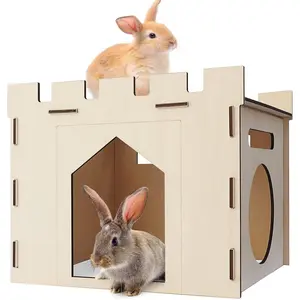 Large Sturdy Bunny House with Spacious Balcony Hidey Detachable Playhouse for Rabbit Hideout Castle Tower Toys for Indoor Bunnies Guinea Pig Hamster Chinchilla Gerbil
