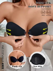 Strapless Bra Front Closure Push Up Fit Bras For Women Heart Pattern Cup Backless Invisible Strapless Underwear Sexy Lingerie With Adjustable Straps Tube Top Great For Backless Dress Non-Slip Anti-Exposure Underwire Bra