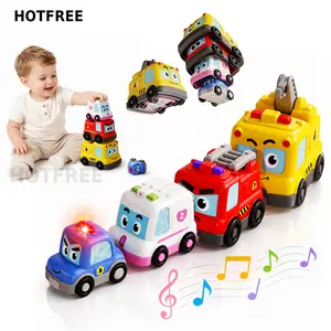 Hotfree 4 in 1 Montessori Toy Cars Set - Stacking Nesting Magnetic Following Toddler Toys 1-2, Sensory Toys with Lights, Music & Cars Toys, STEM Educational Toy, Baby Toys Christmas Birthday Gifts for KIds Boys Girls