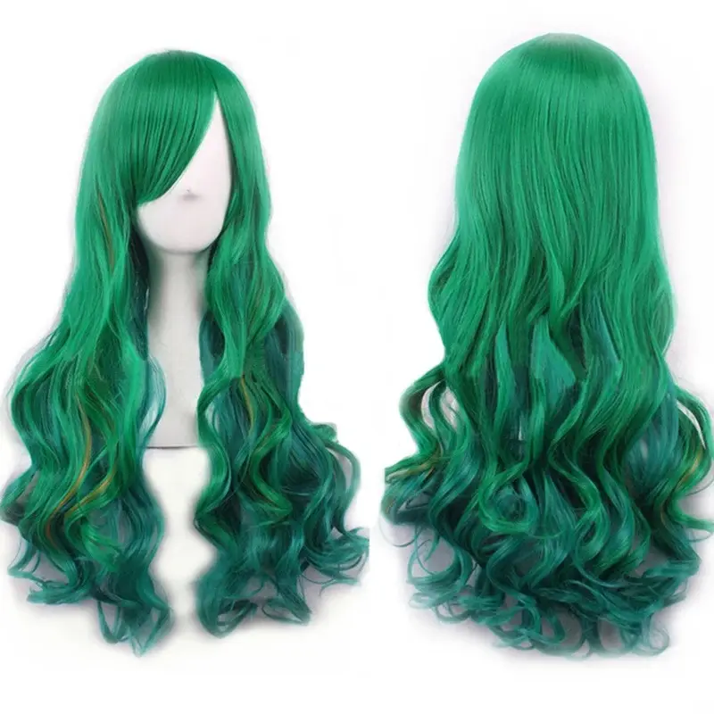 New  Synthetic Hair  Rainbow Cosplay Wig with Bangs Red Yellow Purple Green Blue Wigs for Black Women