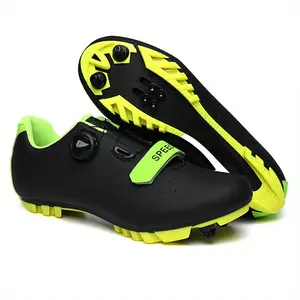 UYCEKK Men'S Cycling Shoes - Breathable EVA & Fabric Upper, Lightweight Rubber Sole with Faux Outsole, Adjustable Lace-Up Design for All-Season Outdoor, Casual & Casual Attire - Black with Neon Green Accents, Cycling Accessories, Versatile Footwear, Sport