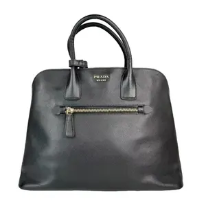 Pre-owned PRADA Leather Tote Bags Black Cuir Promenade Front Zip Tote Bag
