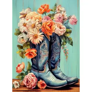 DIY Cowboy Boots Flower DIY 5D Diamond Art Kits Full Drill Diamond Dots Paintings with Diamonds Gem Art and Crafts Home Decor Embroidery