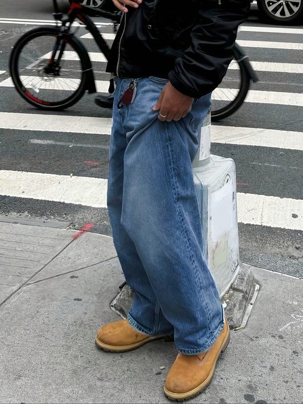 Men's Plus Size Classic Fashion Washed Denim Jeans, Relax Fit Baggy, Comfortable Fit, Stylish Design, Perfect for Everyday Wear