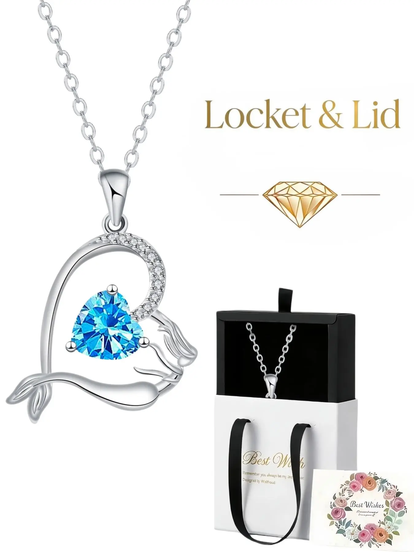 Ocean Blue Mermaid Heart Necklace New fashion ocean heart mermaid pendant with premium sapphire, with an exquisite drawer-style jewelry box.Ideal gift for women on birthdays, Mother's Day, Valentine's Day, Christmas and anniversaries.