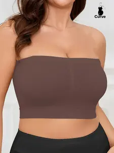 [Plus Size] Solid Color Strapless Bra, Women's Seamless Strapless Fitted Bra, Soft Comfortable Breathable Underwear for Daily Wear, Unlined Bras