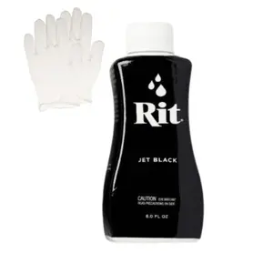 Rit Jet Black 8 oz Liquid Fabric Dye for Clothing Décor & Crafts with Pair of Medium Latex-Free Vinyl Gloves