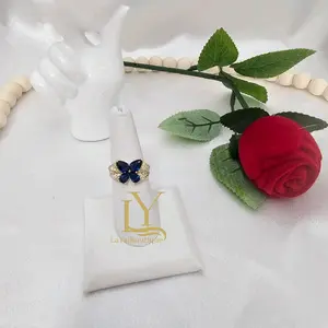 LaYaiBoutique #2038 Blue Stone Butterfly Ring 14k Gold Overlay High Quality