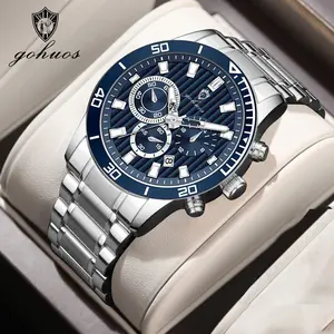 GOHUOS Quartz Watches Men Fashion Men's Watch with Stainless Steel Strap Luminous Hands Chronograph Waterproof Male Clock