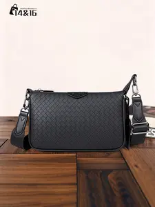 Men's Mini Crossbody Bag, Small Phone Pouch, Zipper Shoulder Bag, Side Pocket, Multifunctional Commuter Casual Bag, Woven Style Gift, Fashion Crossbody Bag