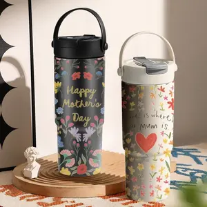 Mom Life Gift Flower Vacuum Flasks New Upgrade Multi-Use Insulated Travel Mug – Ceramic Lined Tumbler with Tea Infuser, Hidden Straw & Non-Slip Base, Vacuum Cold Retention Coffee Water Bottle 700ml