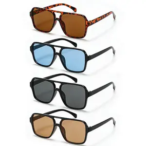 4-Pack Classic Double Bridge Sunglasses, Retro Square Frame Eyewear Set for Daily Wear, Multi-color Fashion Accessories