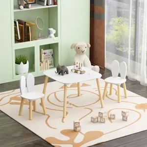 3 Piece Wood Table & Chair Set for Age 2-6 Boys Girls, Wood Activity Table Drawing Play Table Set w/ 2 Chairs for Nursery, Kindergarten, Age 2-6 Boys Girls Home Activity Table Chair 3 Pieces Set