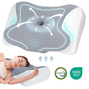 Cooling Memory Neck Pillow, Adjustable Ergonomic Memory Foam Neck Pillows, Cervical Support, Cooling Washable Cover