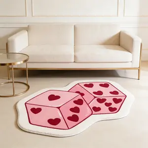 Gradient Heart Dice Rug, Style Soft Plush Mat, Anti-Slip Bedroom Door Mat, Casual Girl Heart Foot Pad, Home Decor Rugs