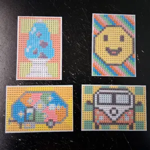 Hippie Diamond Painting Trading Cards On White Mylar (No Drills Included) 2.8mm Round Drills