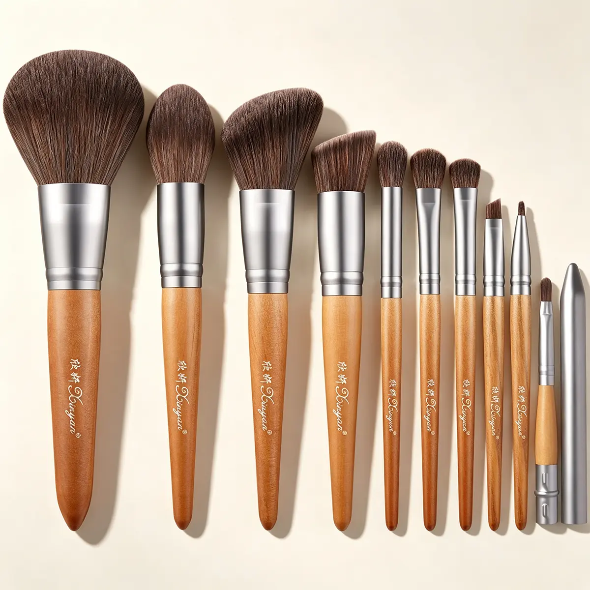 10-Piece Soft Brown Synthetic Makeup Brush Set - Face & Eye Detail Brushes with Portable Metal Storage Tube, Cosmetic Tools for Foundation, Blush, Contour, Eyeshadow, Concealer, Beginners, Daily Use, Smooth Blend, Travel