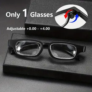 Adjustable TR90 Reading Glasses for Men - Black Rectangular Frame with Side Dial, 0D to +4.00 Diopter Customizable Strengths, Lightweight & Durable Multifocal Eyeglasses for Reading Enhancement, Casual Style, Sleek Eyewear Design | Sturdy Eyewear Construc