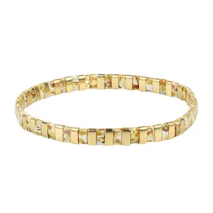 KELITCH Bracelets Delicate Gold Mix Miyuki Tila Flat Beads Handmade Stretch Bracelets