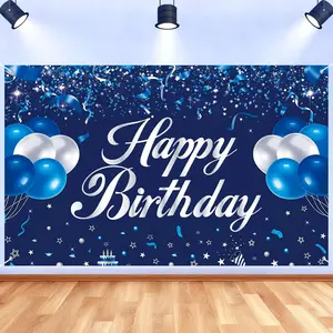 Happy Birthday Backdrop Banner, Blue and  Birthdays Banner Backdrop, Happy Birthday Party Decorations Yard Sign Background for  Birthdays Party Indoor Outdoor Decorations
