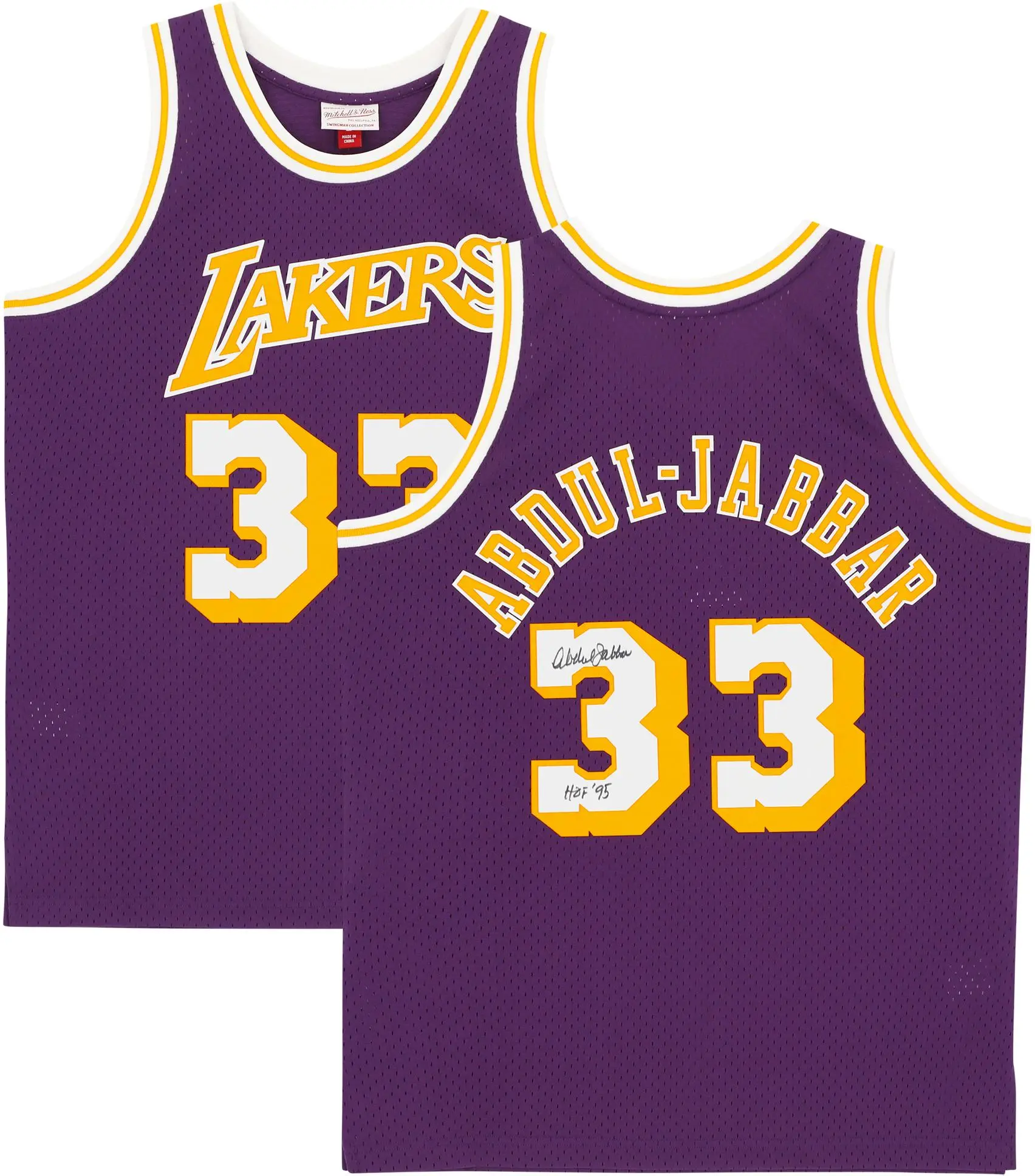 Kareem Abdul-Jabbar Los Angeles Lakers Autographed Purple 1984 Mitchell & Ness Replica Jersey with "HOF 95" Inscription - Fanatics Authentic Certified