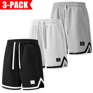 3-pack men’s waffle drawstring beach casual shorts for summer with elastic waistband; summer sports shorts; versatile men’s fitness shorts; loose men’s jogging shorts; beach surfing casual shorts; everyday casual wear; weekend trips; outdoor activities; t