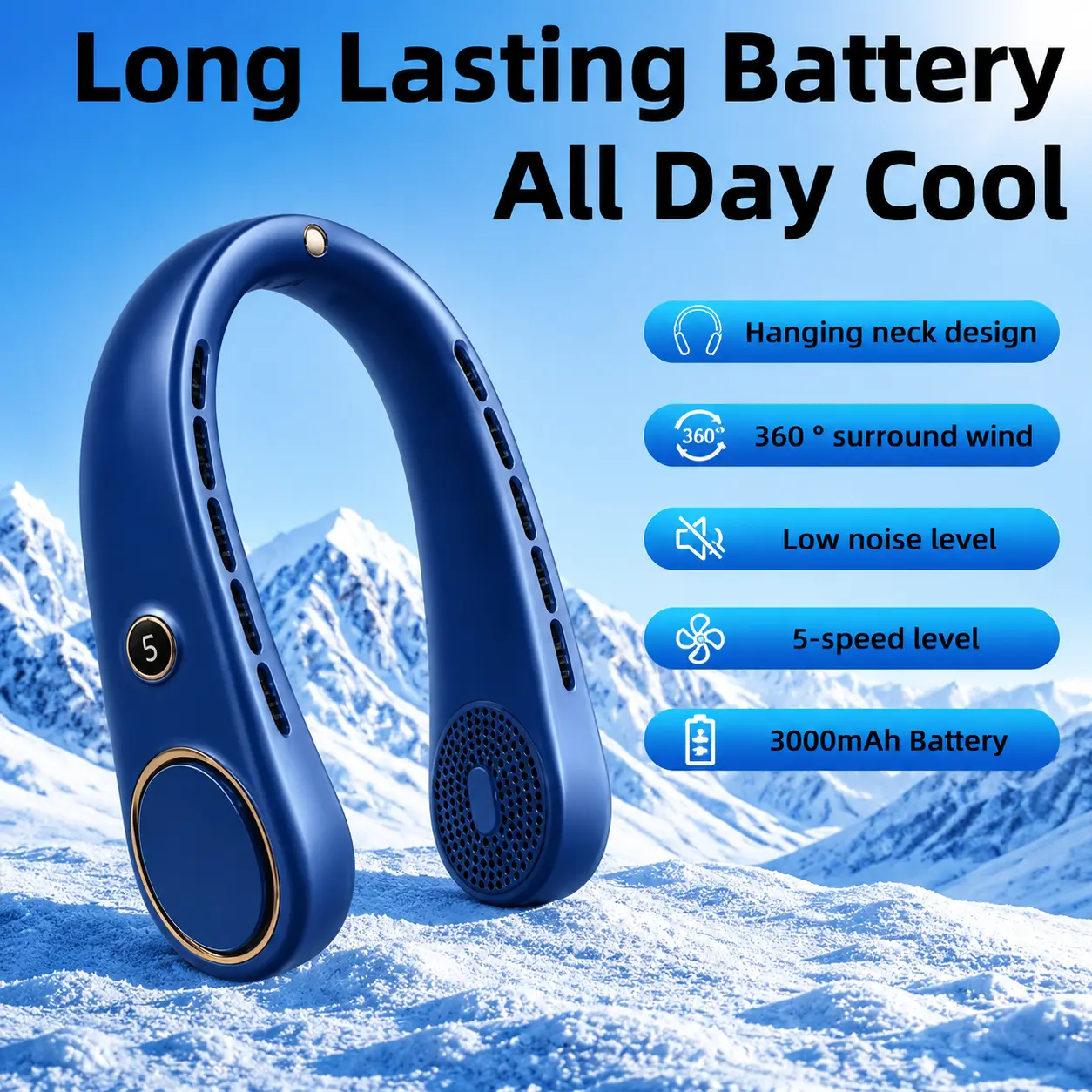 Portable Neck Fan, Hands-Free Personal Wearable Blade Free Silent Fan, USB Rechargeable, 360 ° Cooling, LED Display Screen, 5-Speed, Office Carry, Men's Birthday Gift, Women's Mom And Dad, Father's Day, Mother's Day Gift