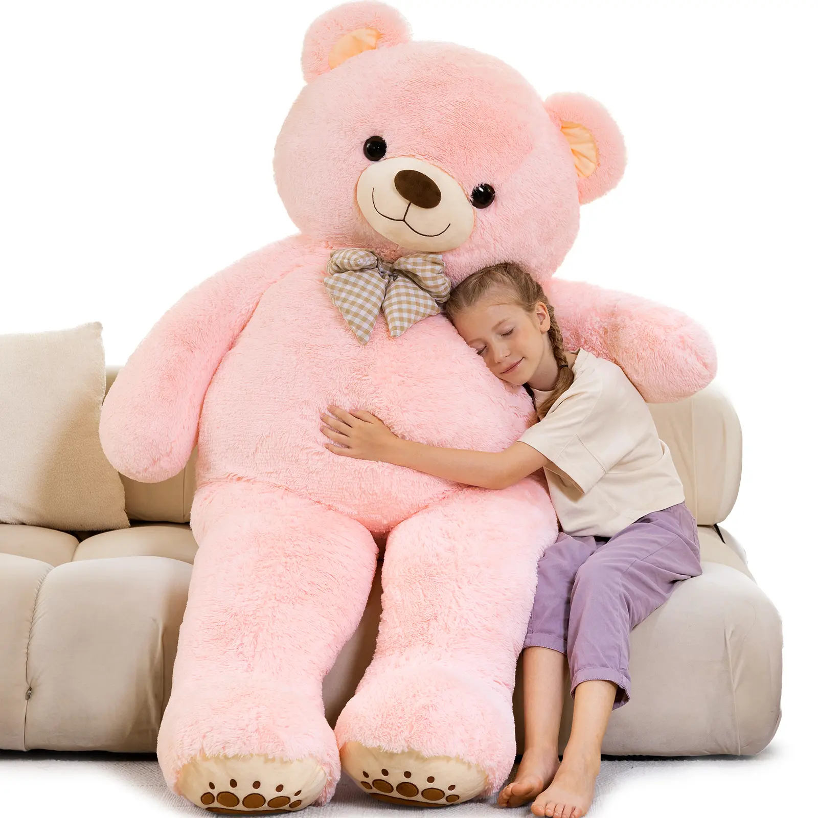 6ft Giant Teddy Bear Stuffed Animal, 72" Life Size Pink Teddy Bear Plush Toy, Big Stuffed Bear Gift for Girlfriend, Wife, Kids at Birthday Valentine's Day, Christmas, Baby Shower Decor