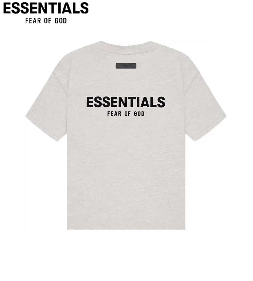 Essentials Fear of God Light Oatmeal Velvet Tee Oversized Cotton Streetwear T-Shirt Men Women
