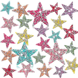 24 Pieces Star Patches Iron on Rhinestone Adhesive Sequin Glitter Star Patches Appliques for Clothing Jeans Repair Decoration (2.36 Inch, Mixed Color)