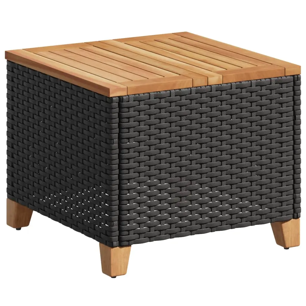 vidaXL Patio Table, Side Coffee Table with Steel Frame, Square Outdoor Table for Garden Backyard Balcony, Black Poly Rattan Acacia Wood 366325