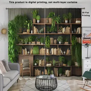 2 Pieces Plant Printed Curtains, Pole Pocket Style Semi Sunshade Polyester Fiber, Easy Clean Anti-Privacy Window Decor for Living Room Bedroom Balcony Kitchen Decoration Items