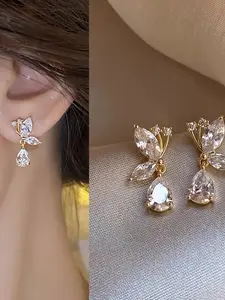 French Butterfly Earrings, Lightweight Luxurious Glass Inlay, Women's Vacation Style Dynamic Earrings, Fashion Simple Elegant Jewelry