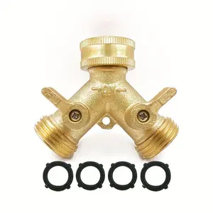 1pc, Garden Hose Y Valve Hose Splitter Brass Hose Splitter With Solid Brass Handle Brass Y Valve Water Garden Hose Adapter 2 Way Y Valve 3/4" GHT Thread Extra 4 Pressure Washers