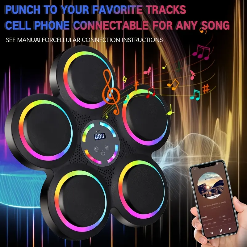 Smart Rhythm Boxing Trainer, LED Light-Up Wall Punching Pad with Bluetooth Music, Interactive Fitness Game Machine, Home Exercise Equipment for Adult Kid Core Training