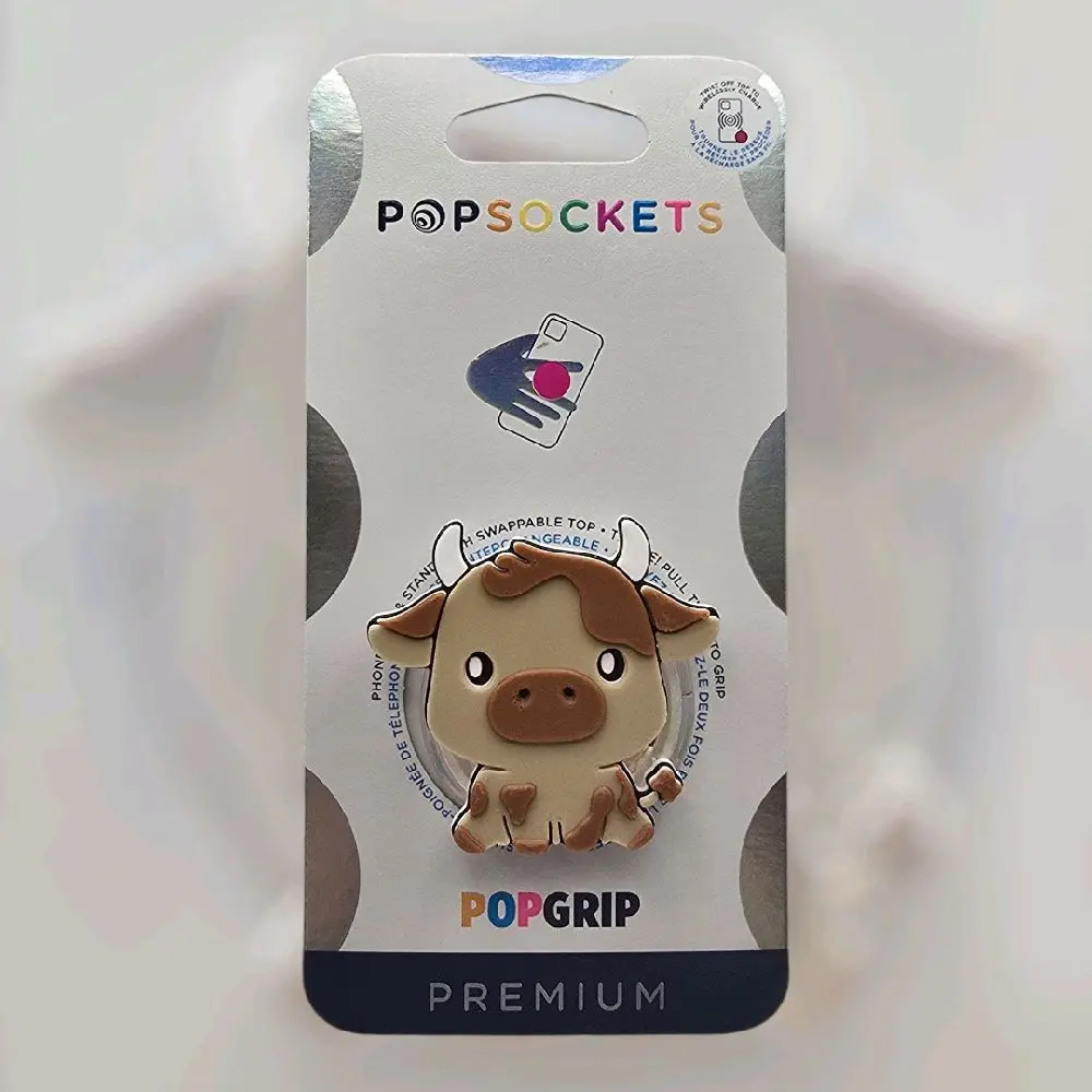 Cutesy Cow Phone Grip Holder with Expanding Design | Magnetic Stand | Swappable Top | Secure Hold for iPhone MagSafe Cases | Adhesive Option | Kindle Accessory | Cellphone Durable Smartphone Mount