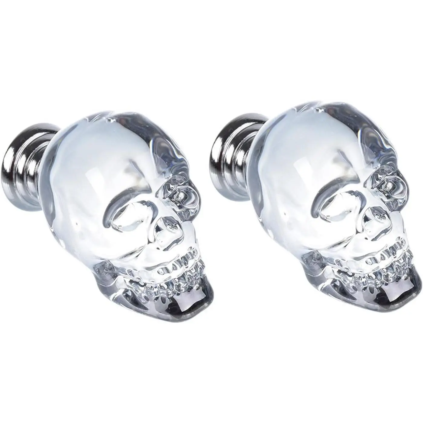 2 Pack Skull Skeleton Transparent Crystal Clear Glass Cabinet Knobs for Dresser Closet Furniture