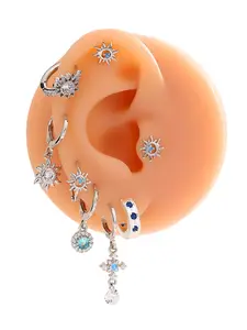 Sunflower Design Earrings Set, Rhinestone & Artificial Gemstone Decor Earrings, Fashion Jewelry Accessories for Women & Girls, Earring Stacking Set, Dangle Hoop Earrings