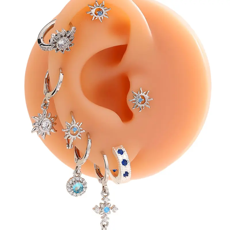 Sunflower Design Earrings Set, Rhinestone & Artificial Gemstone Decor Earrings, Fashion Jewelry Accessories for Women & Girls, Earring Stacking Set, Dangle Hoop Earrings, Unique Design Earrings, Fashionable Jewelry Accessories