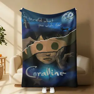Countdown Sale! Coraline Super Soft Flannel Throw Blanket, Cozy Warm All Season Comfort Blanket, Stylish Home Decor Blanket for Bedroom Living Room, Portable Daily Use Blanket for Kids Adults, Perfect Holiday Gift for Coraline Fans Friends Family