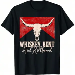 "Whiskey Bent And Hellbound" Graphic Western Tee🌵 Oversized Short Sleeve Heavy Cotton T-Shirt, Classic Printed Graphic Top for Men & Women, Casual Everyday Wear, Comfortable Soft Cotton, Desert Cactus Design, Trendy Western Style Shirt