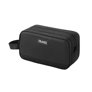 Women's travel waterproof makeup bag, fluffy cosmetic makeup storage box, large and spacious travel makeup item storage box, waterproof makeup set travel bag, accessory storage box - black