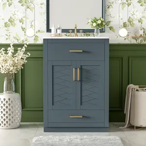 24" Bathroom Vanity with Integrated Ceramic Sink, Bathroom Cabinet with 2 Doors, 1 Tip-out Drawer, Single Sink Bathroom Vanity for Small and Medium Restroom