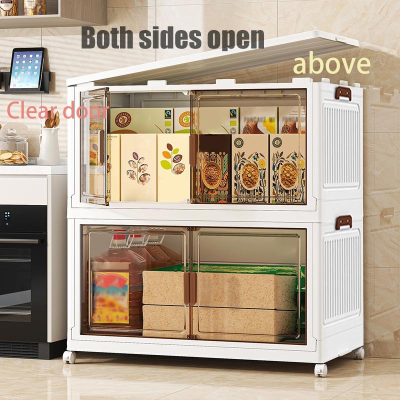 60cm 2-3-4-5 layers Collapsible Storage Bins with Lids, Folding Storage Box For Home, Kitchen and Office,Stackable Closet Organizer with wheels, With Doors Cube Storage Containers