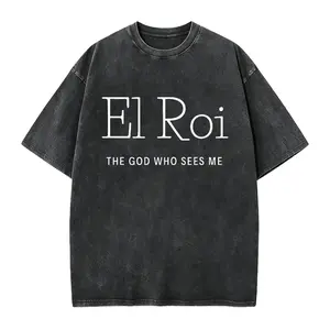 Women'S Elegant Short Sleeve, Faith-Themed El Roi God Sees Me Text Print Round Neck, Comfortable Soft Breathable New Style, Fashionable Easy Retro Fresh Daily Versatile Casual Spring Summer Autumn Winter Season Casual Sporty Top Round Neck Short Sle