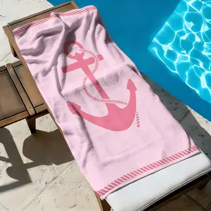 Rose Red Boat Anchor Nautical Beach Towel (1 Piece) — Nautical anchor print, ideal for beach vacations & girls’ outings. Sweet, eye-catching, soft, skin-friendly, bath & pool dual-use. Travel Towels