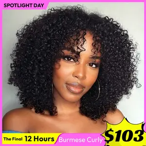 UNice 250% Density Afro Kinky Curly Wig with Burmese Curly Layer Pre Bleached Glueless 7x5 HD Lace Closure Human Hair Wigs with Drawstring Pre Plucked Natural Hairline Beginners Friendly #SpotlightDay#Summervibes