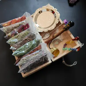Beginner Witchcraft Starter Set with Wooden Gift Box, Genuine Loose Crystals, Dried Flowers & Herbs, Vintage Crystal Spoon, Witch Bells & Ritual Plate, Ideal for Teacher Appreciation Gifts, Halloween Decor & Pagan Altar Practice
